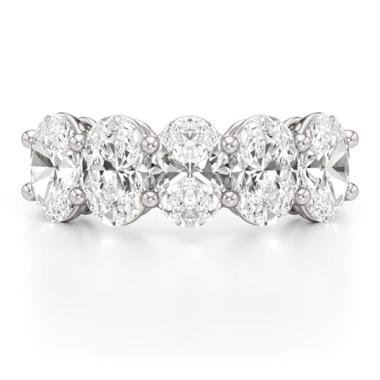 3 ct. tw. Oval Five-Stone Band in 14k White Gold Lab-Grown Diamond Jewelry - Main View - Vowmira lab-grown diamond jewelry