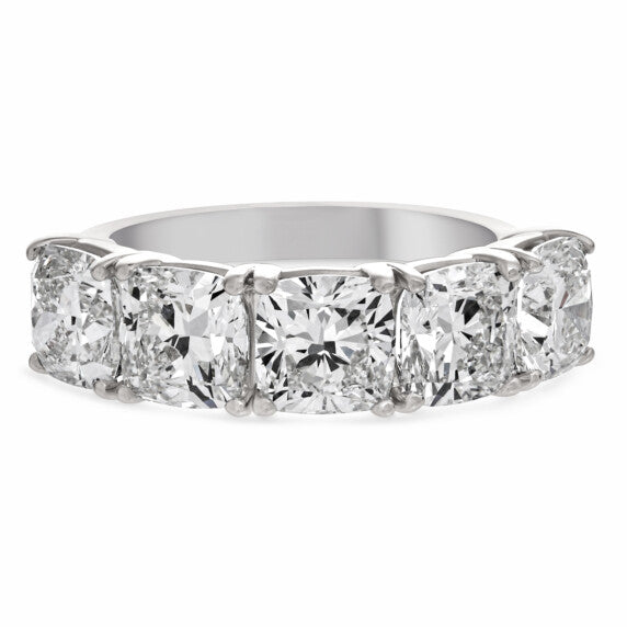 5 ct. tw. Cushion Five-Stone Band in 14K White Gold Lab-Grown Diamond Jewelry - Main View - Vowmira lab-grown diamond jewelry