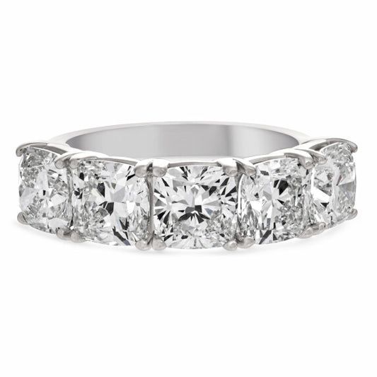 5 ct. tw. Cushion Five-Stone Band in 14K White Gold Lab-Grown Diamond Jewelry - Main View - Vowmira lab-grown diamond jewelry