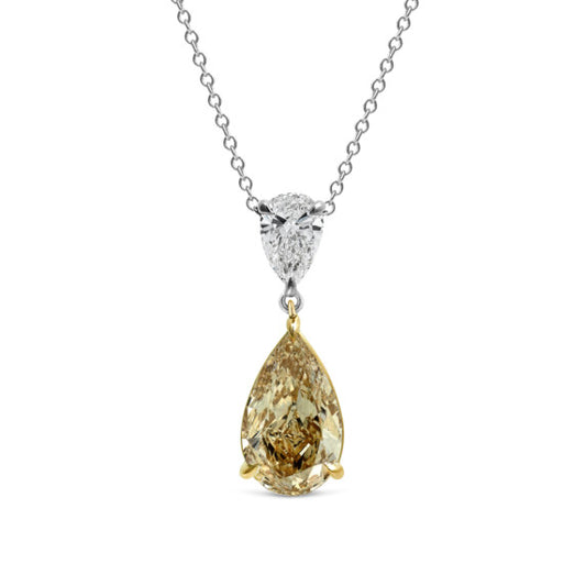 4 3/4 ct. tw. Fancy Yellow Pear Lab-Grown Diamond Two Stone Pendant in 14K White and Yellow Gold - Main View - Vowmira lab-grown diamond jewelry