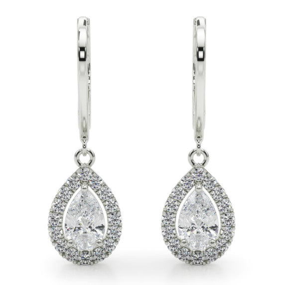 1 ct. tw. Pear Halo Lab-Grown Diamond Leverback Earrings - Detail View - Vowmira lab-grown diamond jewelry