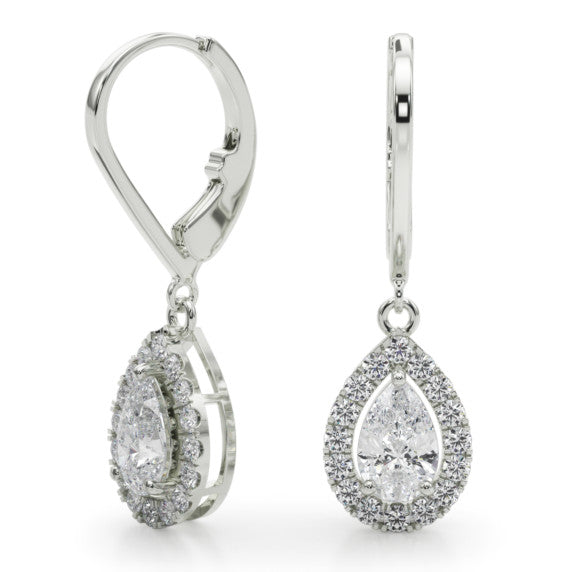 1 ct. tw. Pear Halo Lab-Grown Diamond Leverback Earrings - Main View - Vowmira lab-grown diamond jewelry