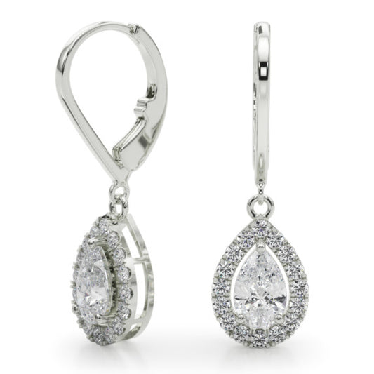1 ct. tw. Pear Halo Lab-Grown Diamond Leverback Earrings - Main View - Vowmira lab-grown diamond jewelry