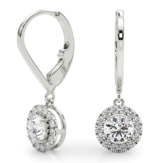 3/4 ct. tw. Round Halo Lab-Grown Diamond Leverback Earrings - Main View - Vowmira lab-grown diamond jewelry
