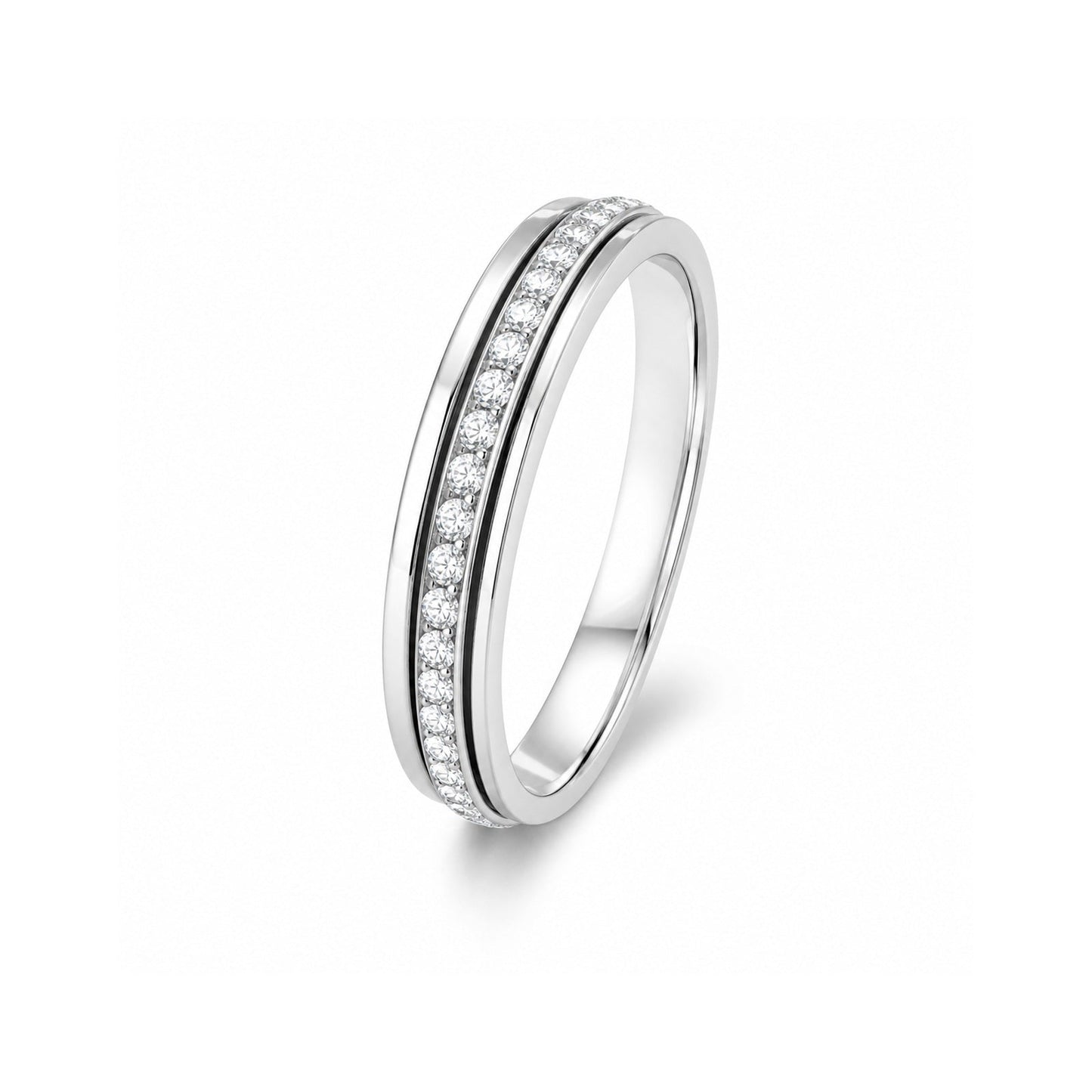 Platinum plated 925 silver single row moissanite spinner ring - Vowmira lab-grown diamond jewelry