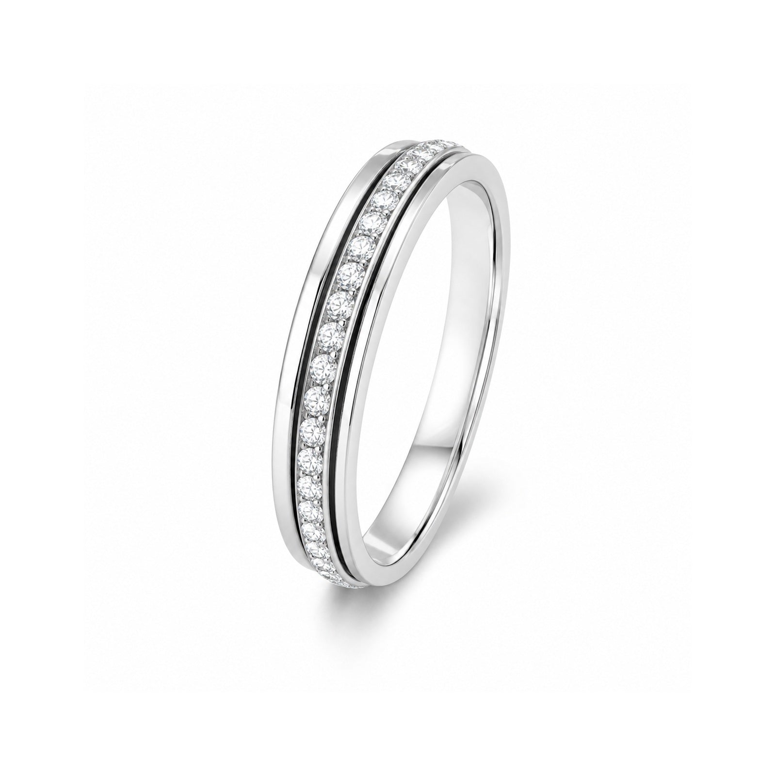 Platinum plated 925 silver single row moissanite spinner ring