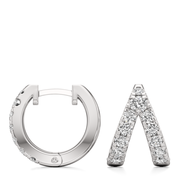 Round Diamond Double Hoops Lab-Grown Diamond Earrings - Detail View