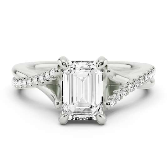 Ella Twist Emerald Cut Lab-Grown Diamond Ring - Main View - Vowmira lab-grown diamond jewelry