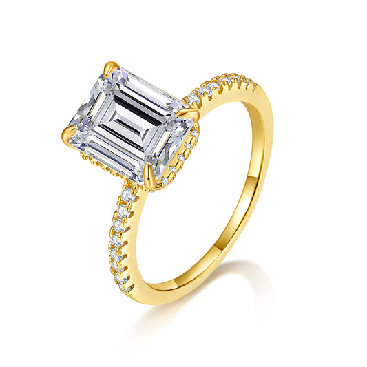 Vowmira 3-Carat Emerald-Cut Moissanite Pavé Ring, hero view - Vowmira lab-grown diamond jewelry