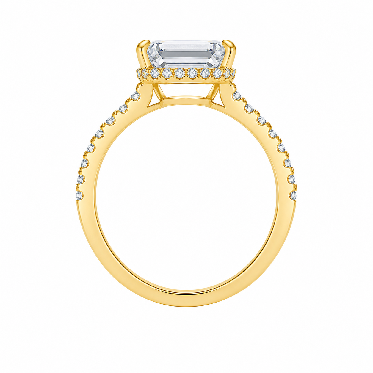 Vowmira 3-Carat Emerald-Cut Moissanite Pavé Ring, alternate view 2