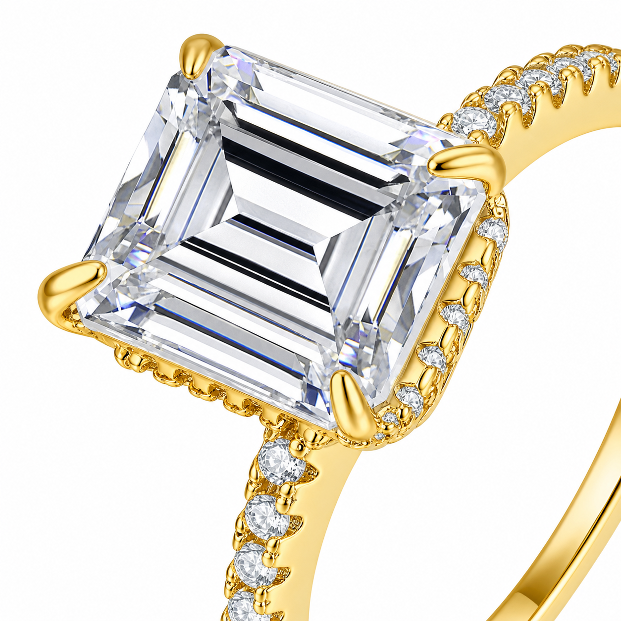 Vowmira 3-Carat Emerald-Cut Moissanite Pavé Ring, alternate view 3