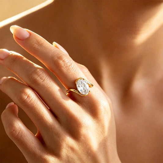 Vowmira Geometric Accent Stainless Steel Ring, hero view - Vowmira lab-grown diamond jewelry