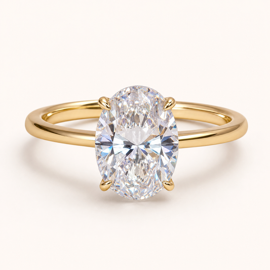 Vowmira Oval-Cut Hidden Halo Moissanite Ring, hero view - Vowmira lab-grown diamond jewelry