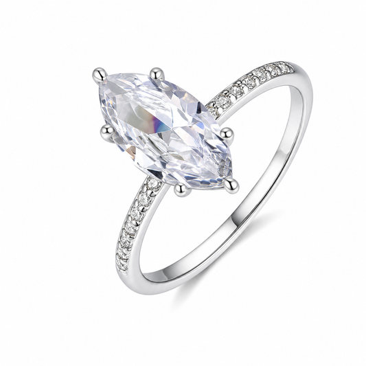 Vowmira Marquise-Cut Moissanite Pavé Ring, hero view - Vowmira lab-grown diamond jewelry