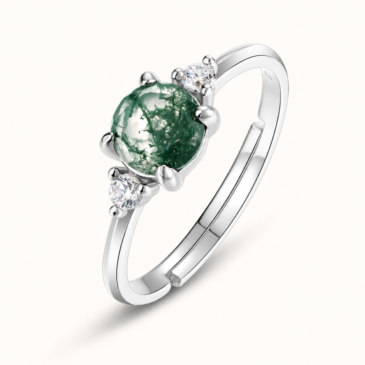 Vowmira Geometric Moss Agate Open Ring, hero view