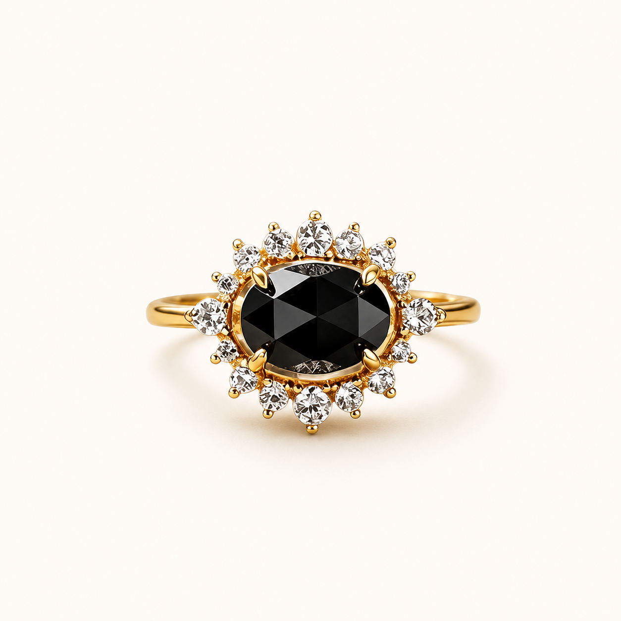 VM-ALL-020 | Vowmira Oval Black Onyx Halo Ring | hero clean