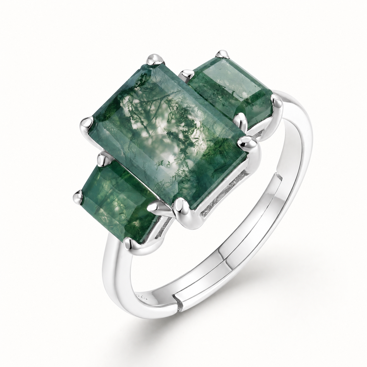 Vowmira Baguette Moss Agate Art Deco Ring, hero view
