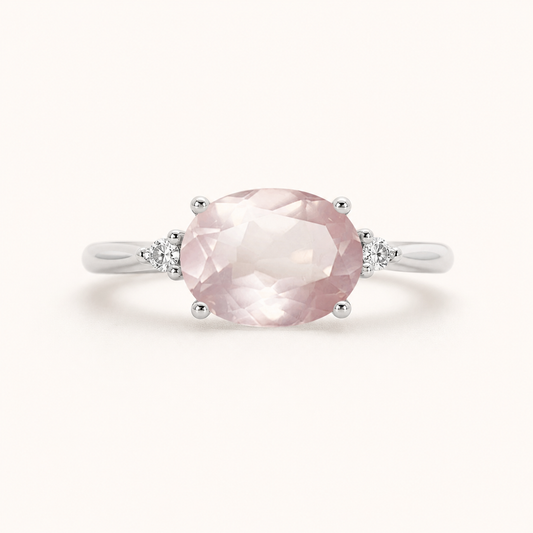Vowmira Petite Oval Pink Quartz Solitaire Ring, hero view - Vowmira lab-grown diamond jewelry