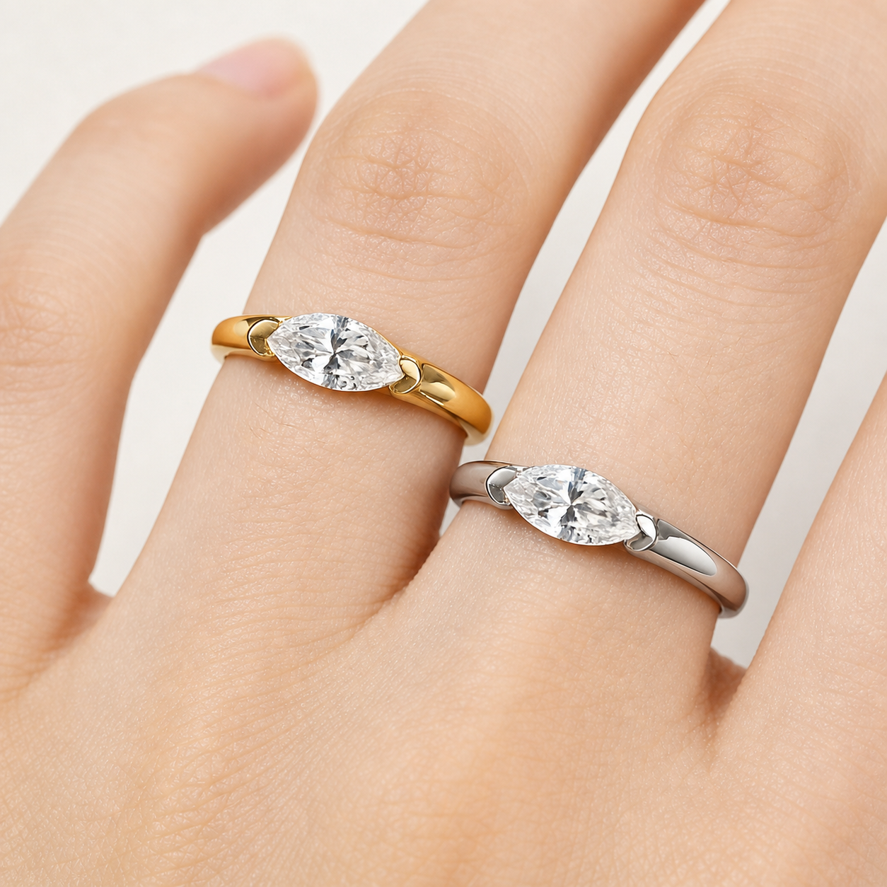 VM-ALL-029 | Vowmira Marquise-Cut Ridge Solitaire Lab-Grown Diamond Ring | hero clean