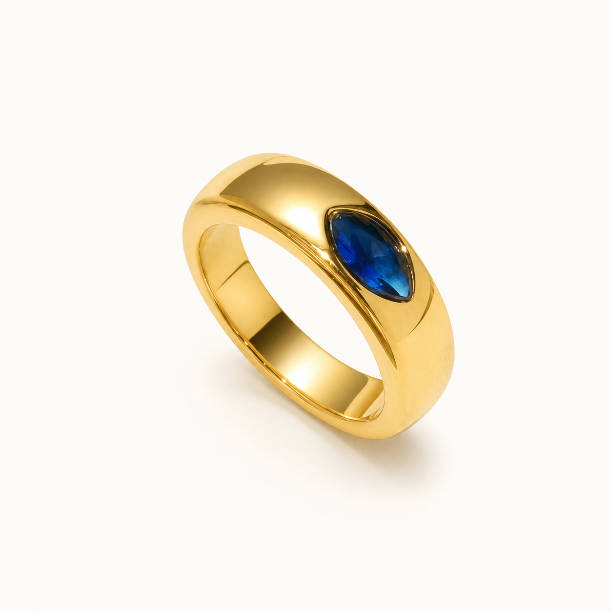 Vowmira Oval Blue Accent Titanium Steel Ring, hero view