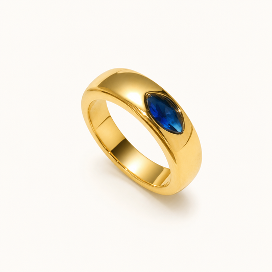 Vowmira Oval Blue Accent Titanium Steel Ring, hero view - Vowmira lab-grown diamond jewelry