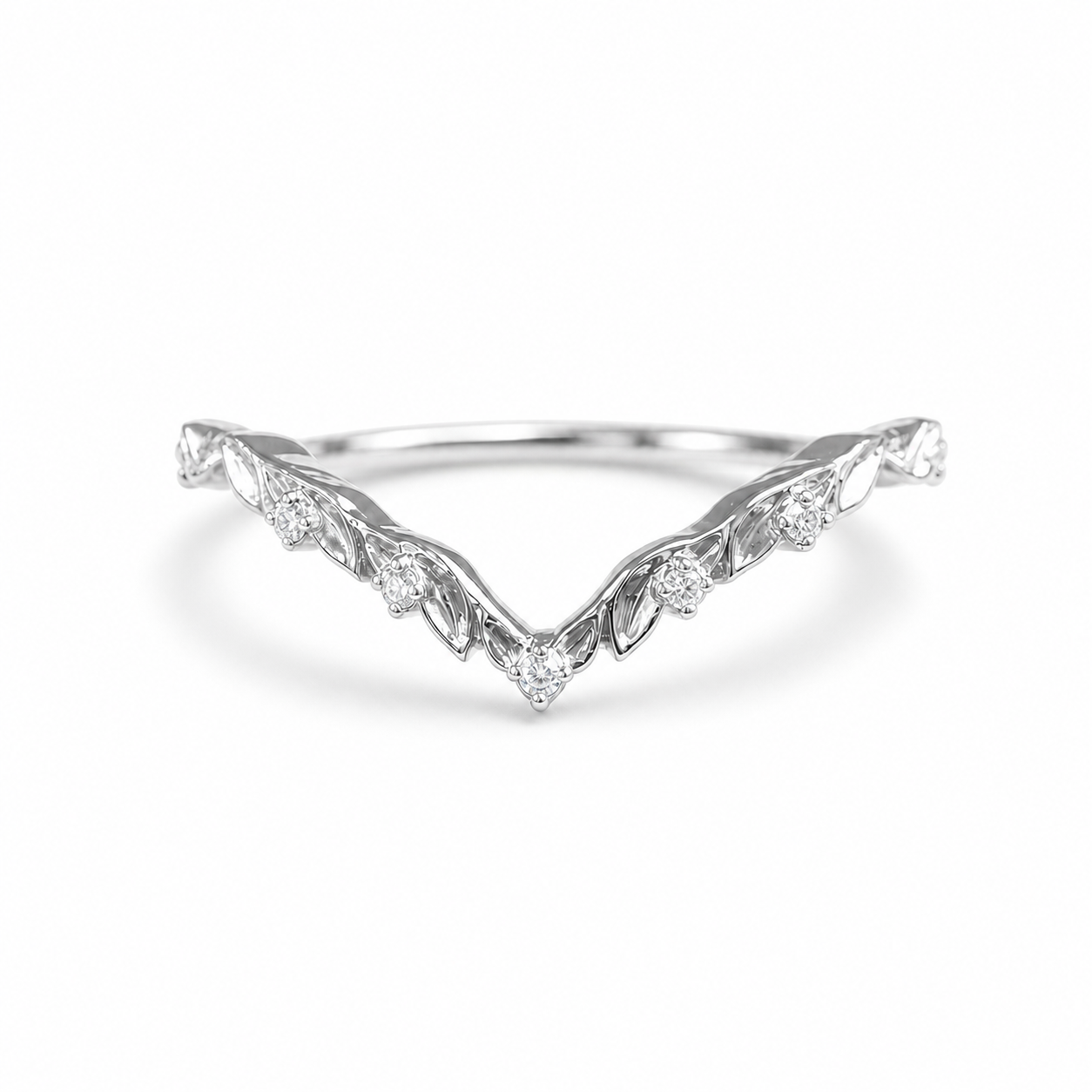 VM-ALL-039 | Vowmira Leaf-Inspired Lab-Grown Diamond Chevron Band | hero corrected platinum