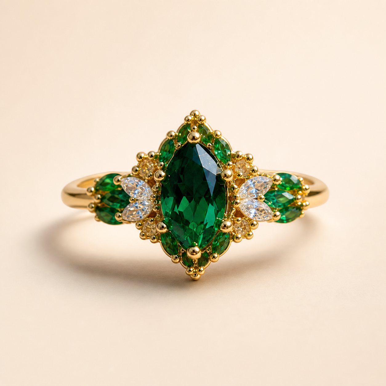 Vowmira Green Marquise Floral Accent Ring, hero view