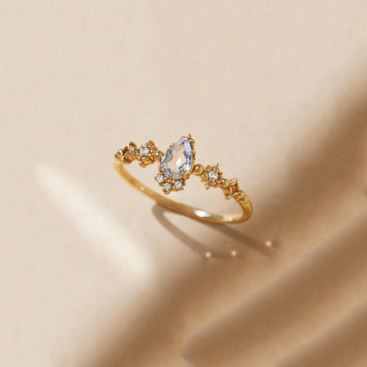 Vowmira Rose-Cut Moonstone Engagement Ring — Mixed Signature in 18K Yellow Gold Plated - Vowmira lab-grown diamond jewelry