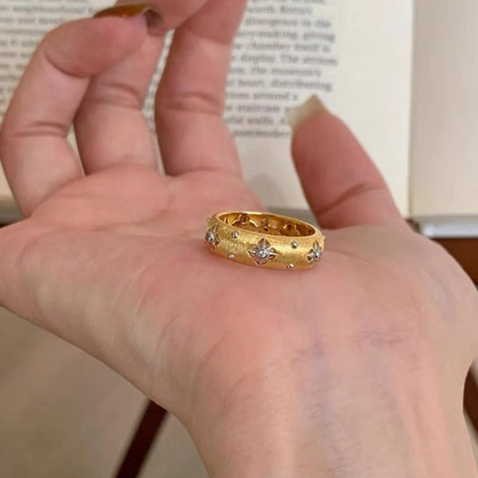 Vowmira eight-point star textured ring in a yellow-gold finish - Vowmira lab-grown diamond jewelry