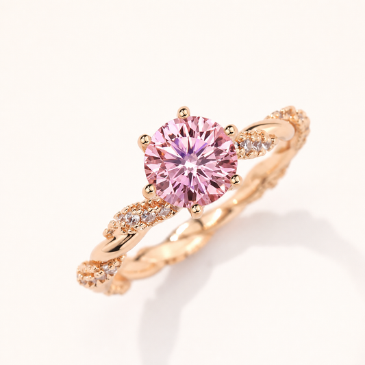 Vowmira pink round moissanite bypass ring, hero view - Vowmira lab-grown diamond jewelry
