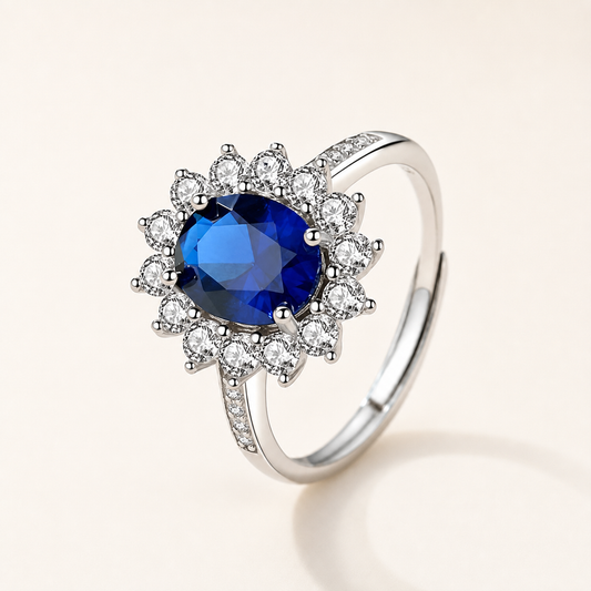 Vowmira Vintage Halo Blue Sapphire Ring, hero view