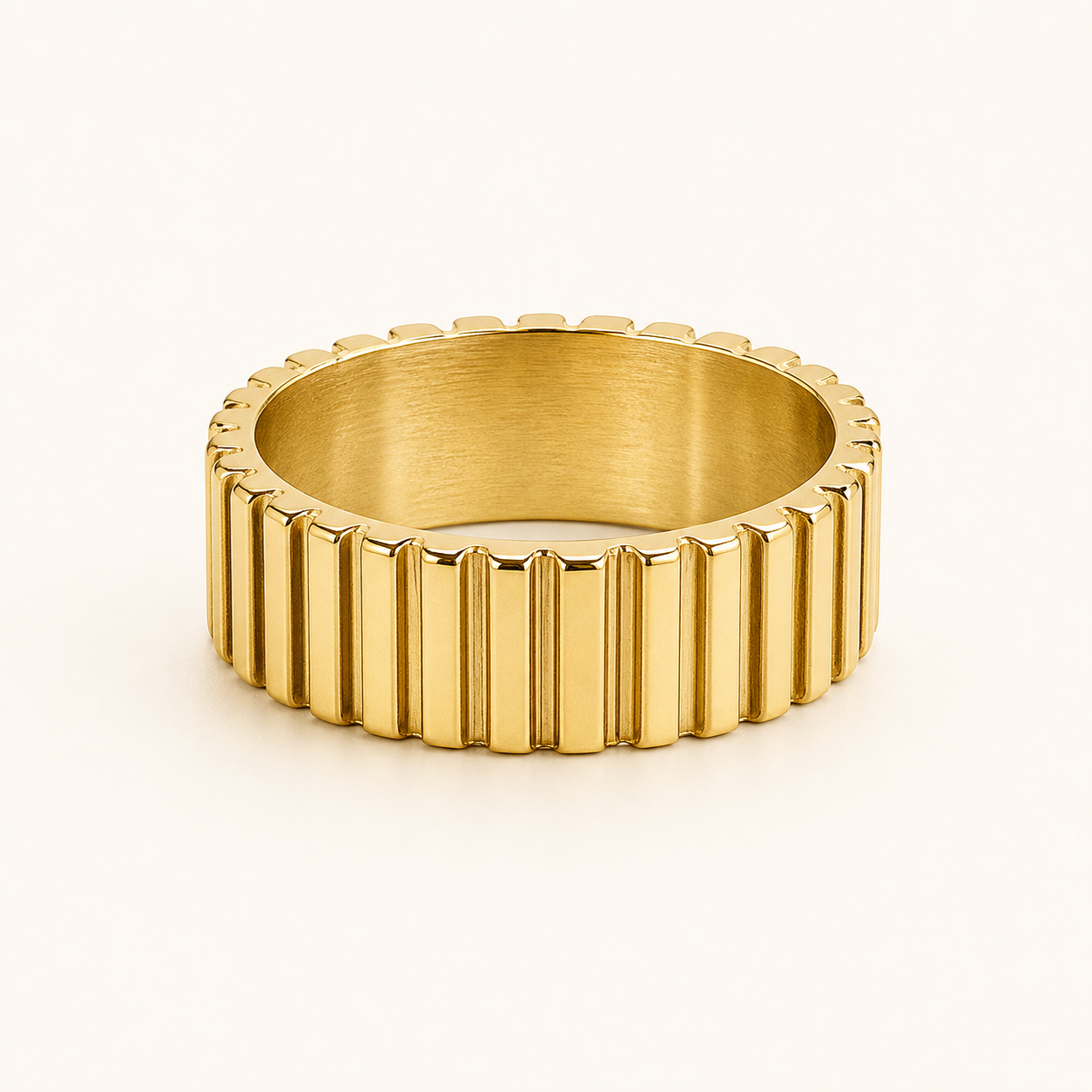 VM-ALL-078 | Vowmira Ribbed Wide Band Ring | hero polished
