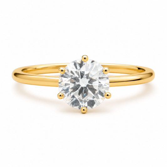Vowmira 1-Carat Round Moissanite Six-Prong Ring, hero view - Vowmira lab-grown diamond jewelry