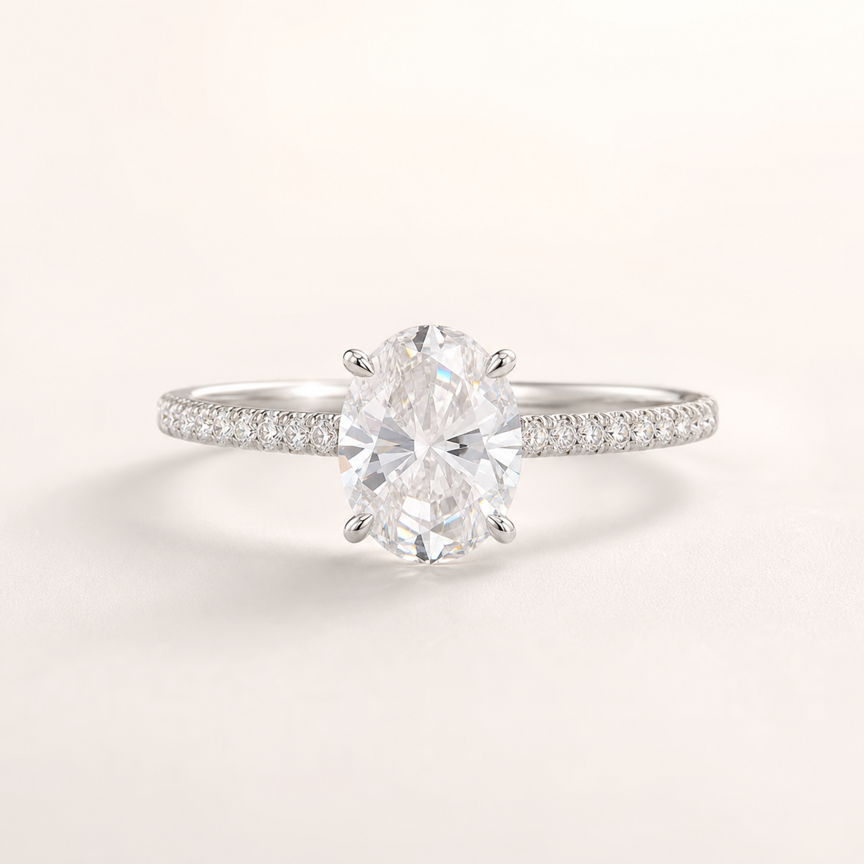 Vowmira moissanite pave-band solitaire ring, silver-tone hero view