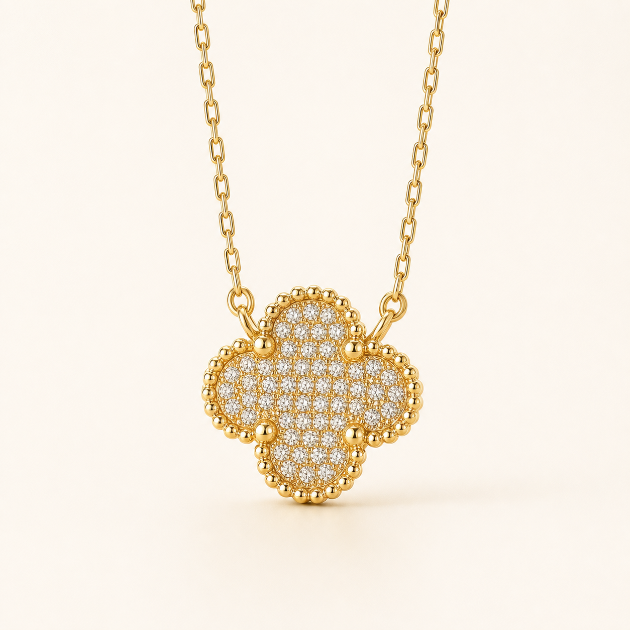 Vowmira Full-Pavé Mother-of-Pearl Clover Necklace, hero view
