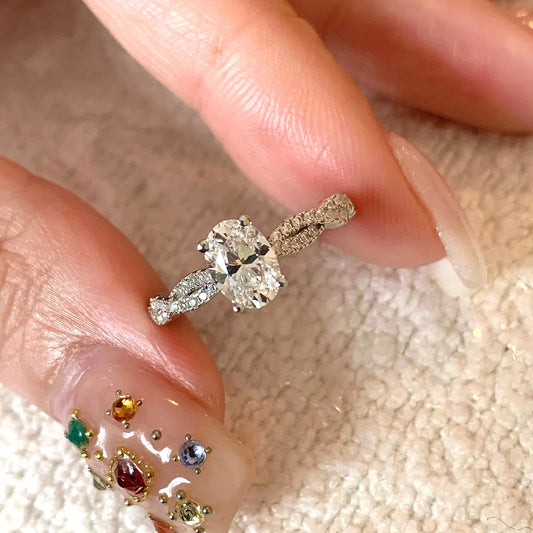 Vowmira 1 ct. oval ballet-twist pavé lab-grown diamond engagement ring, exact supplier wear view - Vowmira lab-grown diamond jewelry