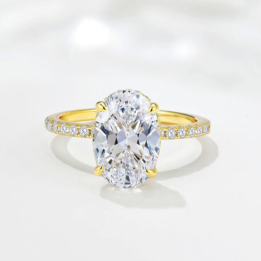Vowmira 8 by 12 mm oval ice-cut pavé lab-grown diamond engagement ring, exact supplier yellow gold tone SKU