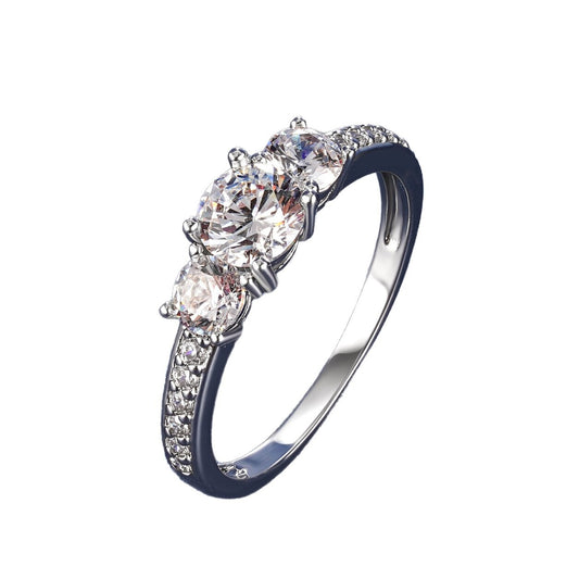 Vowmira Cleopatra white-silver 1.2 ct round three-stone pavé lab-grown diamond ring, exact K-white SKU