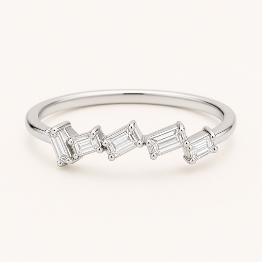 Vowmira five-baguette contour men's band — three-quarter front view