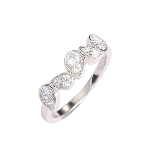 Vowmira Freya five-teardrop round-cluster lab-grown diamond wedding band, exact silver-white supplier SKU