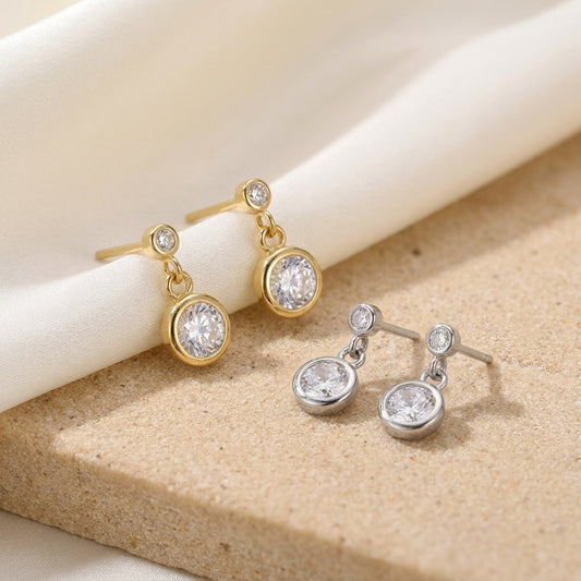 Vowmira 1/2 ct. bezel-dangle lab-grown diamond earrings in white and yellow gold tones, exact 1688 SKU anchor - Vowmira lab-grown diamond jewelry