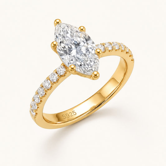 Vowmira Lumina 1 ct. marquise six-prong pavé lab-grown diamond engagement ring in gold-tone S925 silver, exact 1688 SKU-derived clean view
