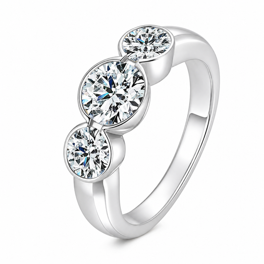 Vowmira Lumina three-round graduated bezel-set lab-grown diamond band, cleaned exact 【三钻】-K白金 1688 SKU - Vowmira lab-grown diamond jewelry