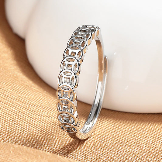 Vowmira Margaret Chinese-coin square-accent lab-grown diamond open band, exact 1688 supplier effect photo