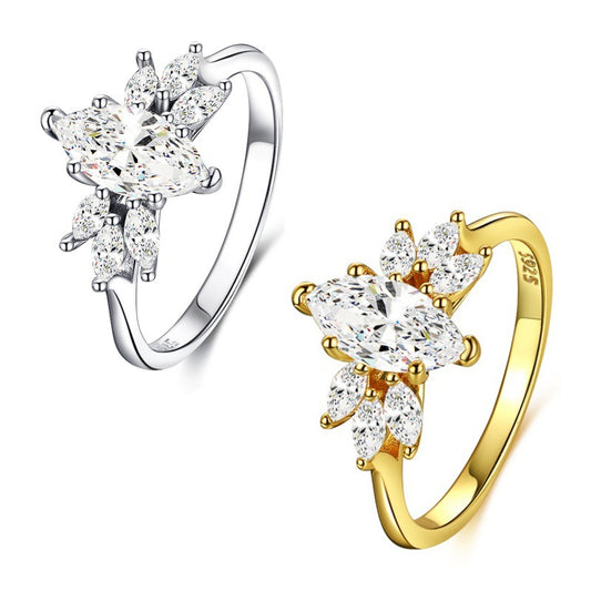Vowmira marquise leaf-cluster lab-grown diamond ring in white and yellow gold tones - exact SKU view