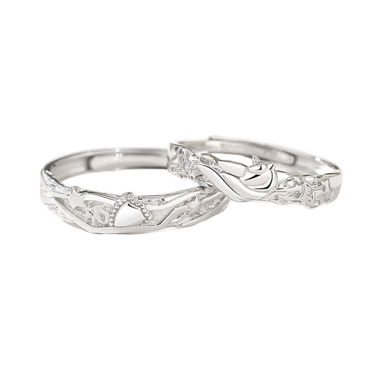 Vowmira Milano horse and star openwork lab-grown diamond couples' wedding ring set, exact 1688 SKU