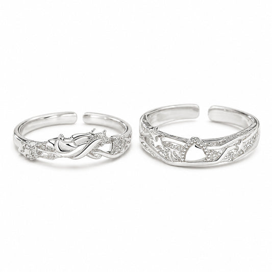 Vowmira Milano matching horse and celestial openwork ring set, front three-quarter view