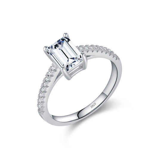 Vowmira Munich 5 by 7 mm emerald-cut four-prong pavé lab-grown diamond ring, exact 1688 SKU - Vowmira lab-grown diamond jewelry