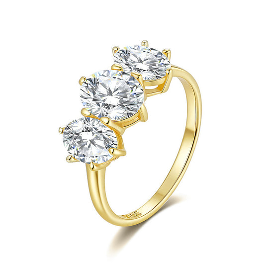 Vowmira Nice three-oval lab-grown diamond engagement ring, exact 1688 gold-tone SKU view - Vowmira lab-grown diamond jewelry