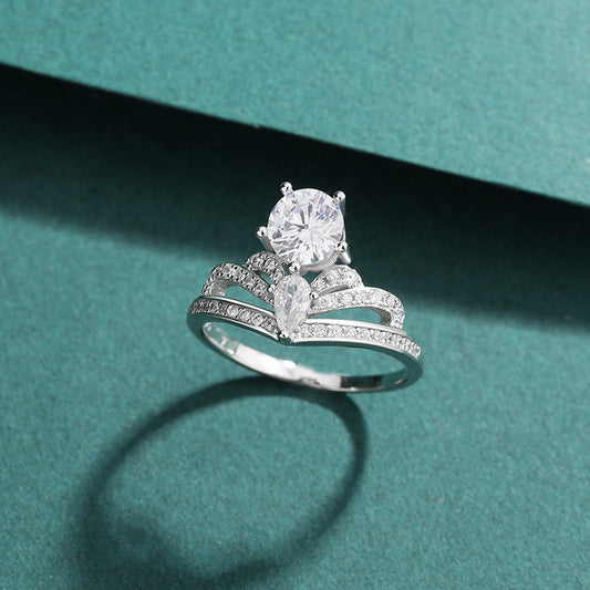 Vowmira Noemie round and pear crown lab-grown diamond ring, exact 1688 white-color SKU view - Vowmira lab-grown diamond jewelry